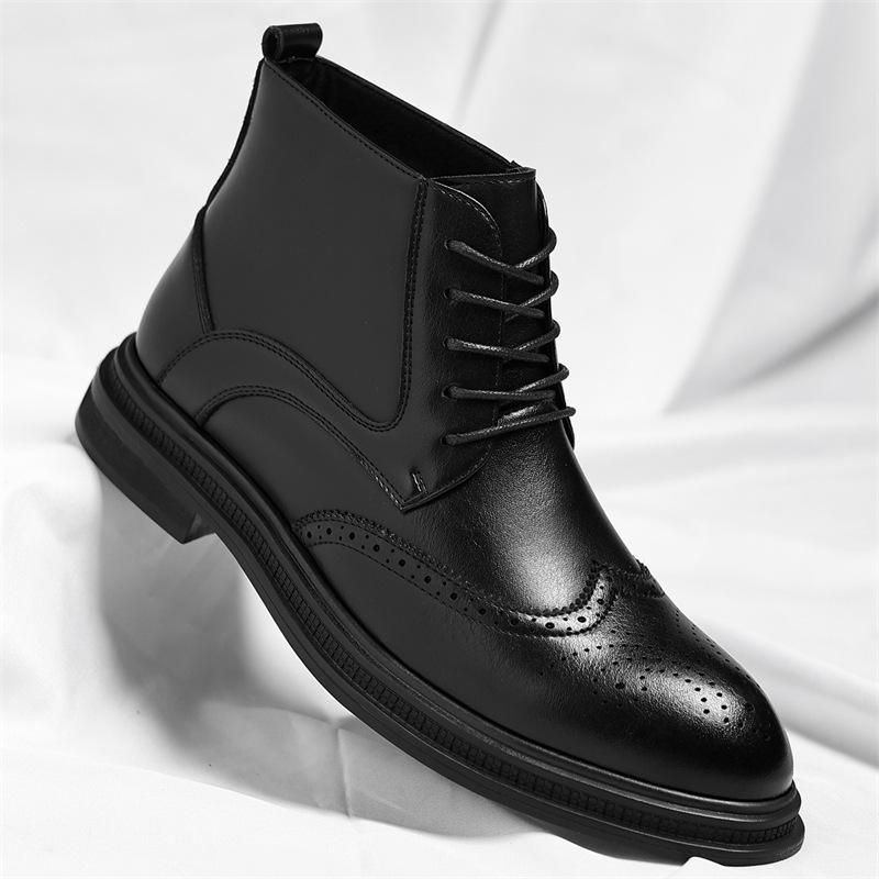 Autumn Winter New Designer Big Size Brogue Chelsea Boots for Men Fashion Lace Leather Shoes Male Solid Color Ankle Boots Man