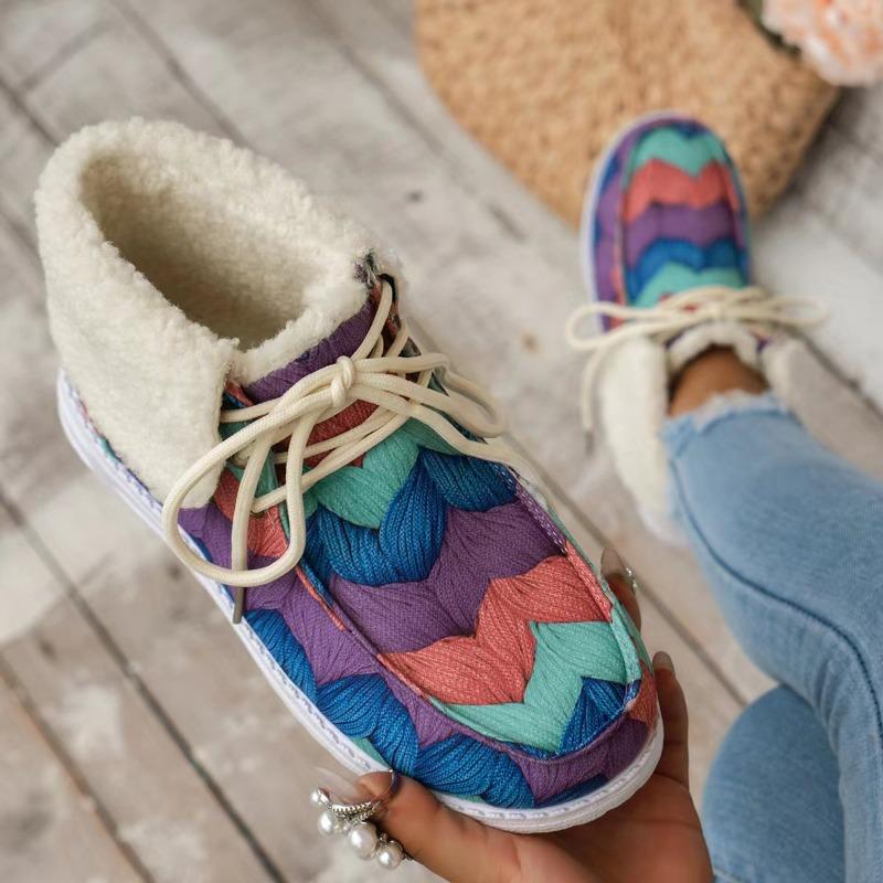 Foreign Trade European and American Large-size Cotton Shoes for Women's Winter New Santa Claus Thickened and Velvet Women's Flat-soled Cotton Shoes