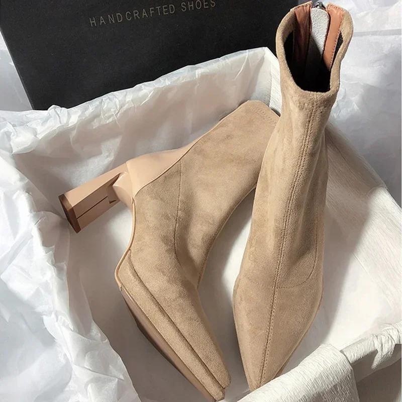 Fashion Women High Heels Pointed Toe Women Chelsea Boots Ankle Suede Sexy Shoes Designer Winter 2025 New Trend Gladiator Zapatos Lady