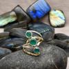 Natural Green Onyx Three Stone Eye Shape Ring Two Tone 925 Sterling Silver Bypass Ring For Women & Girls