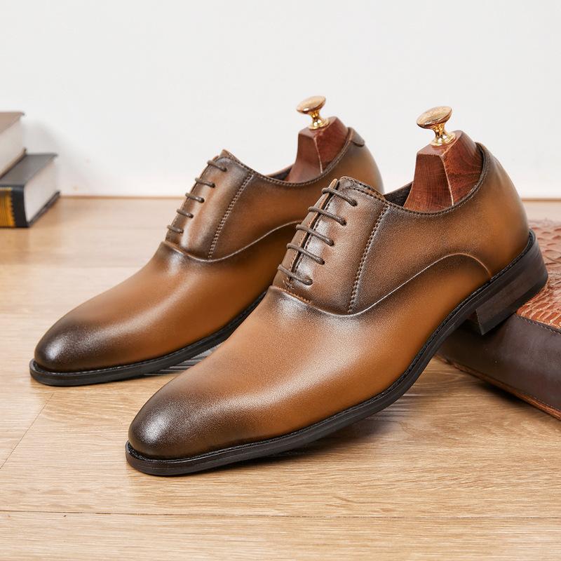 Leather Shoes Men's Genuine Leather 2025 New Japanese Gentleman Business Dress Leather Shoes Youth Casual Wooden Root Oxford Single Shoes