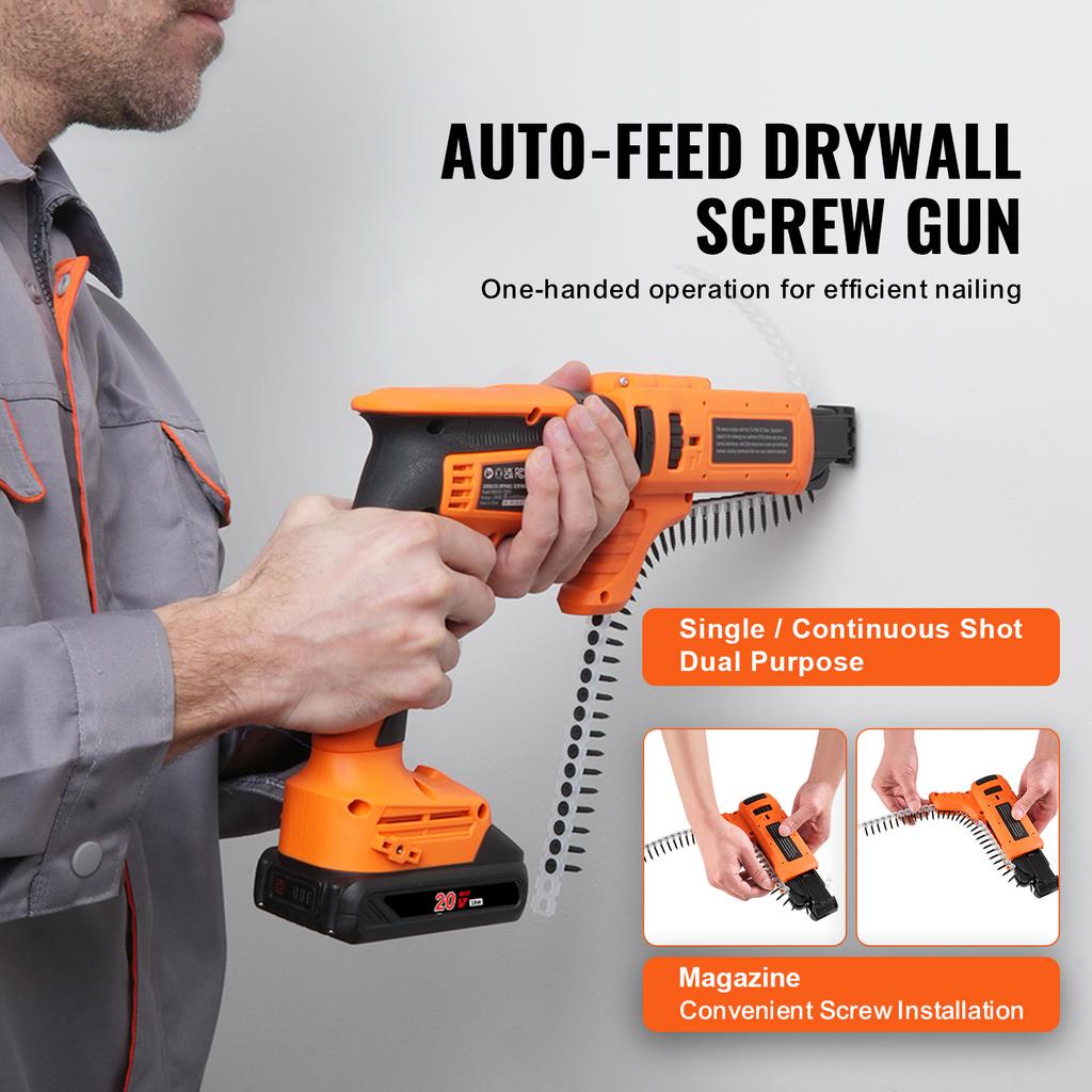 SucceBuy Drywall Screw Gun 20V Max Drywall Screwgun 4200RPM Brushles Cordless Drywall Kit Reverse Adjustable Built-in LED Light