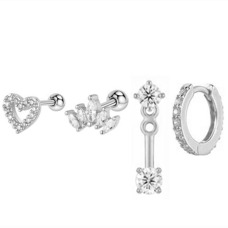 Set de 4 Pendientes Aro Huggie Circulares de Acero Inoxidable para Mujer Color Dorado Único Pendiente de Flor con Circonita Joyería para Piercing