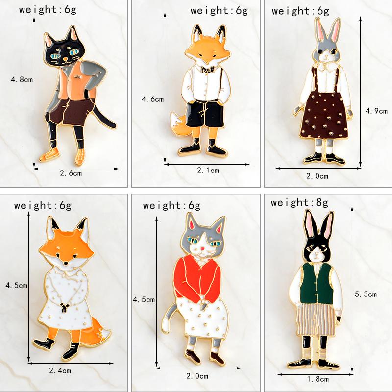 QIHE JEWELRY Pins and Brooches Rabbit/Fox/Cat Couple Enamel Pin Badges Hat Backpack Accessories Lovers Jewelry Gift for