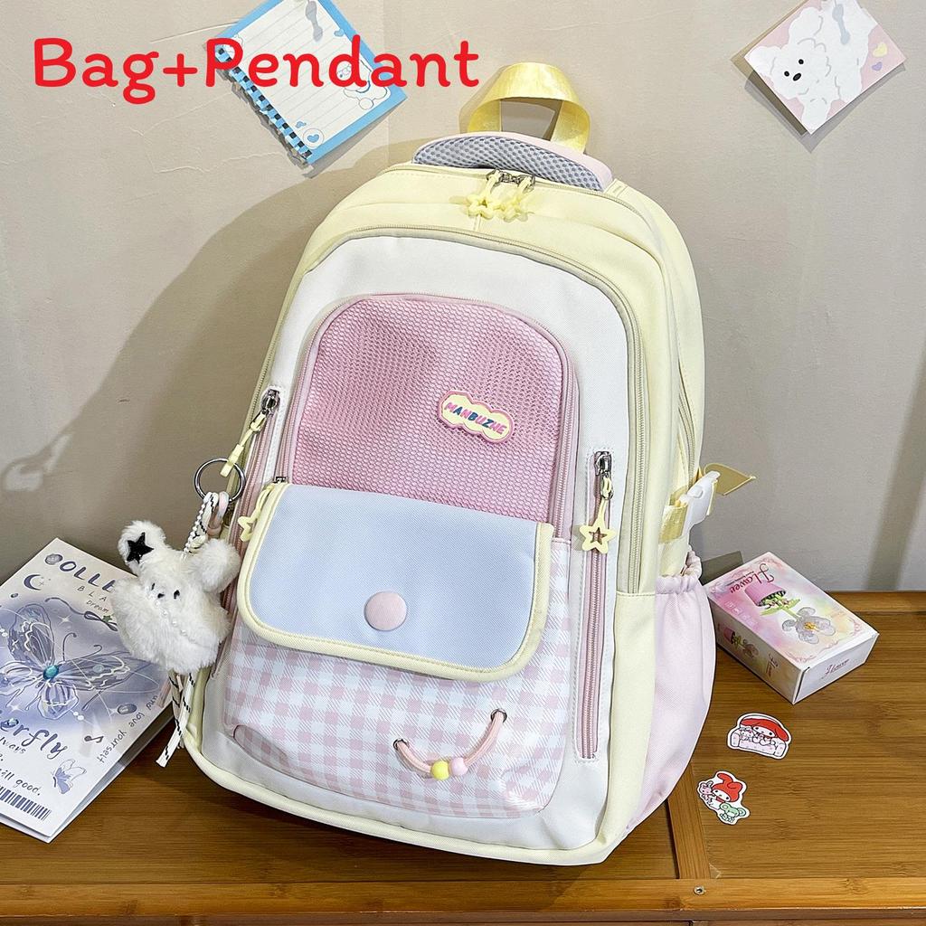 Girls School Backpack With Colorful Collage Design And Nylon Material For Middle School Students