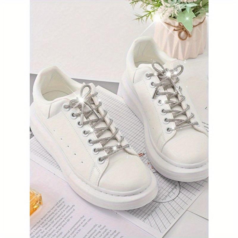 1pair White Rhinestone Shoelaces With Rhinestone Decoration, Fashion Diy Lace For Sneakers And Athletic Shoes Summer Party