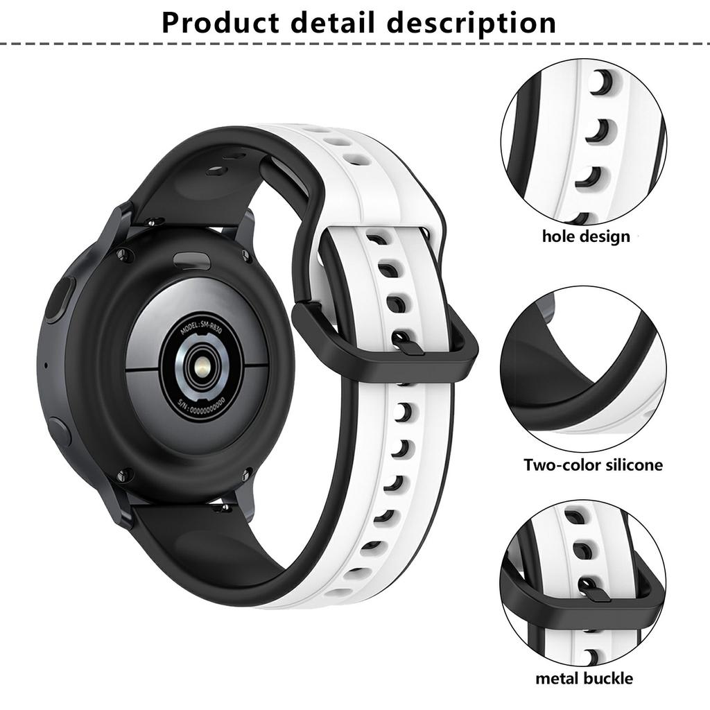KALEBOL 20mm Silicone Watch Strap for Samsung Galaxy Watch6 Classic 47mm/43mm/Huawei Watch GT 3 Pro 43mm Dual Color Wrist Band