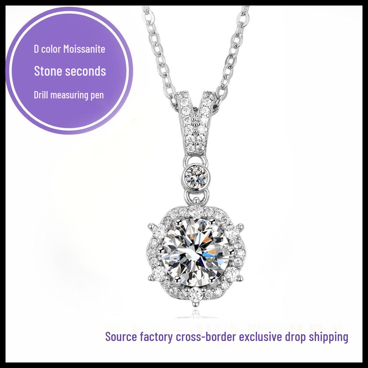 Mita 925 Sterling Silver Flower Bud Moissanite Necklace with 2 D-Color Elsa Pendants, Women s Light Luxury Clavicle Chain 2 Carat Moissanite - Rose Gold