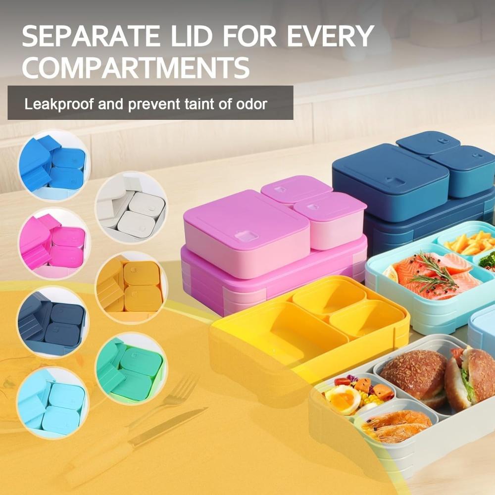 3 Compartment Lunch Box Leak Proof Colorful Bento Box Large Capacity Plastic Picnic Food Storage Container