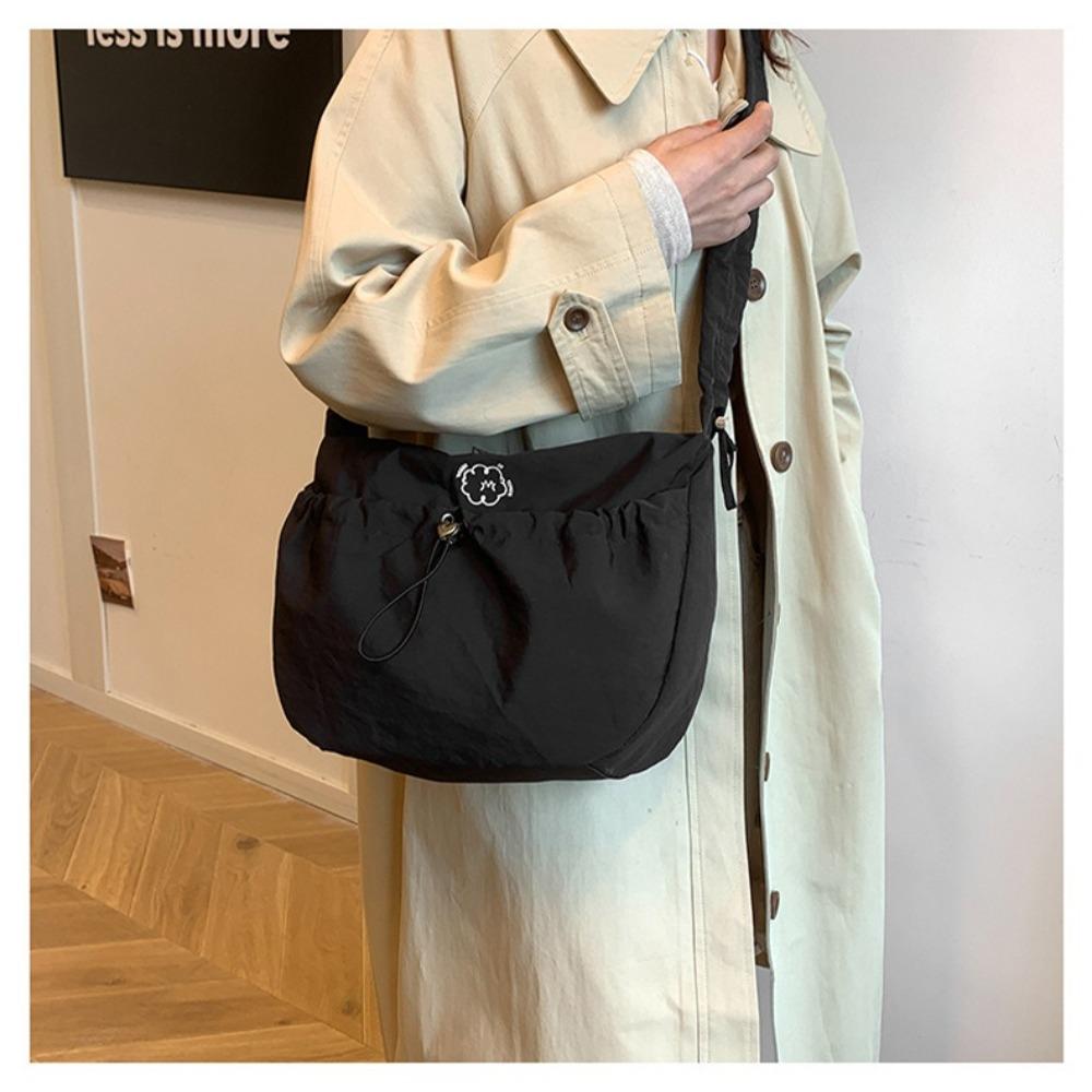 Large-Capacity Drawstring  Crossbody Bag Solid Color Tote  Bag Fashion Pleated Shoulder Bag  Girls