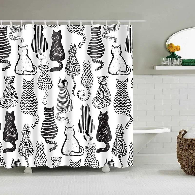 Rideaux de bain animaux dessin animé, housse de baignoire, douche avec crochets