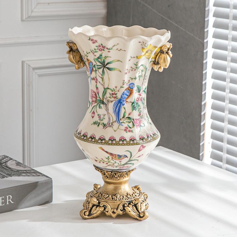 Vaso in Ceramica Ghiacciata Stile Retro Americano Decorazione Tavolo Soggiorno Regalo Inaugurazione Allestimento Floreale Vaso per Fiori Secchi Base Metallica