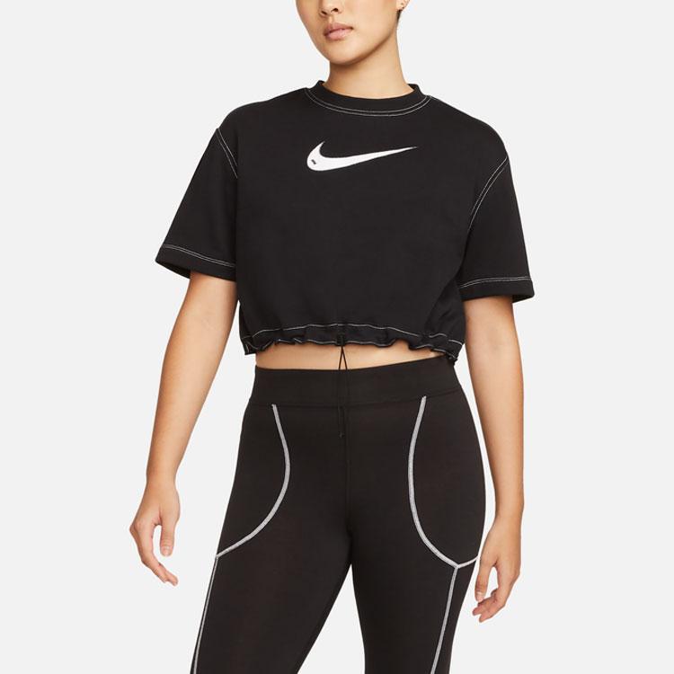 Nike Einfarbiges T-Shirt mit großem Logo, kurzärmelig, Damenoberteile, Schwarz DM6745-010