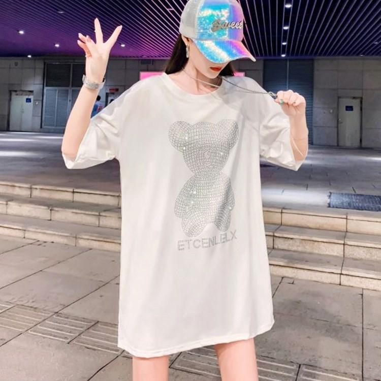 Heavy Industry Ironing Bear Short-sleeved T-shirt for Women's Summer New Loose Mid-Length Style