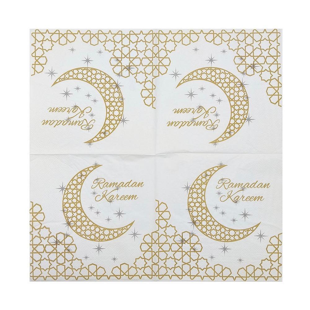 20Pcs Printed Eid Al-Fitr Napkins Disposable Double Layer Ramadan Napkins Soft Wood Pulp Decorative Napkins