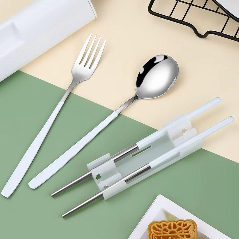 2/3Pcs Pull-out Cutlery Box Stainless Steel Tableware Set Travel Utensils Set Camping Use