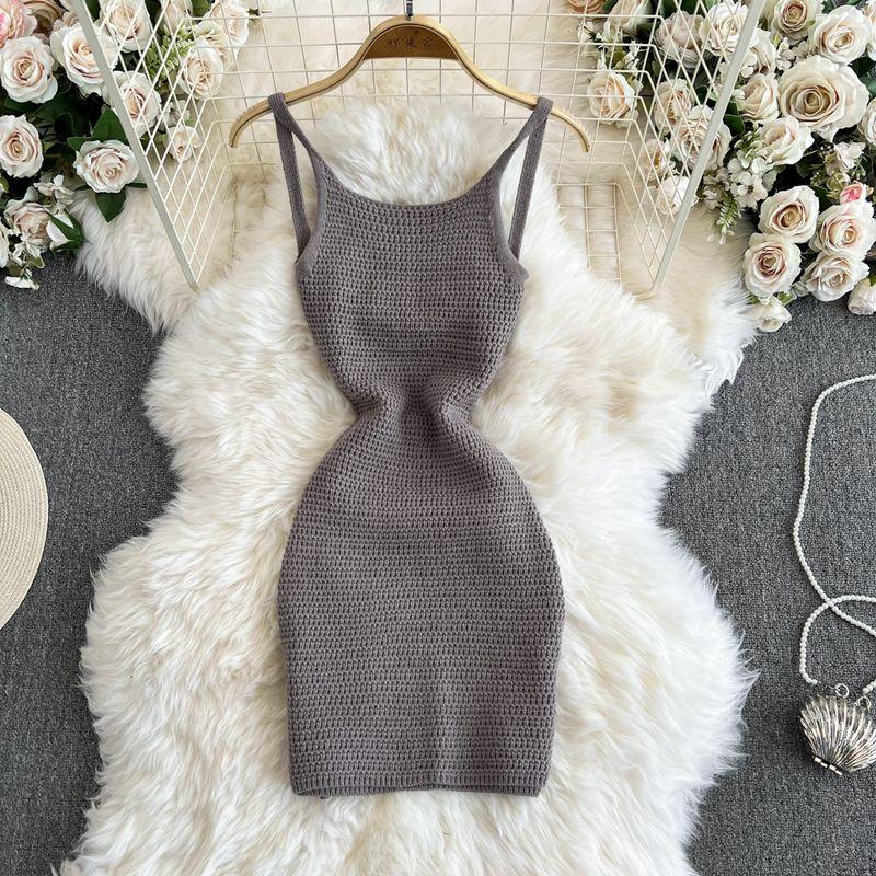Pure Desire Sexy Sexy Knitting Sling Dress Women's Summer New Arrival Silm Slim Looking Sheath Bottom Sleeveless Skirt