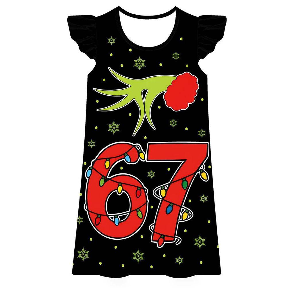 

82882 Kids Girls Steal a Brainrot 67 Print Short Sleeves Dress 160cm