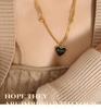 Chic Minimalist Women's Peach Heart Pendant Necklace: European & American Style, Sexy Layered Design with Drip Oil & Steel Beads