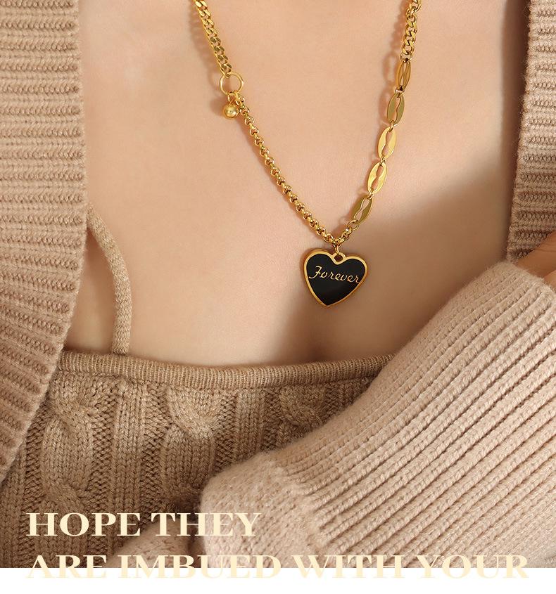 Chic Minimalist Women's Peach Heart Pendant Necklace: European & American Style, Sexy Layered Design with Drip Oil & Steel Beads