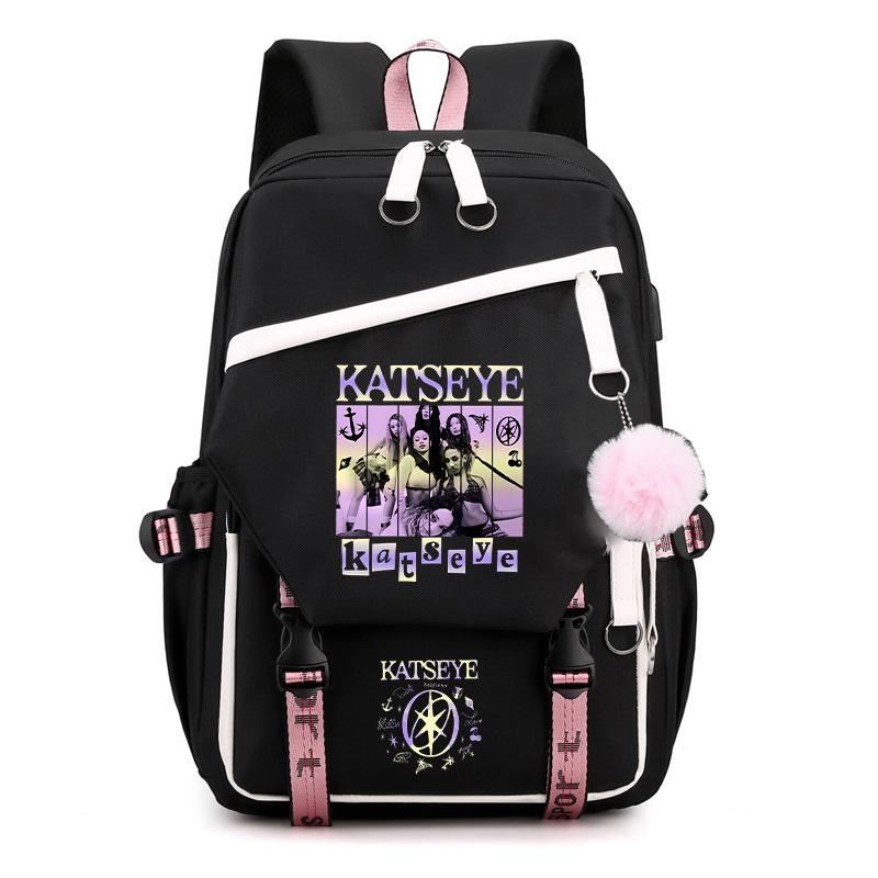 Katseye K-Pop Girl Group Print Backpack Color Block Large Capacity School Bag 60627