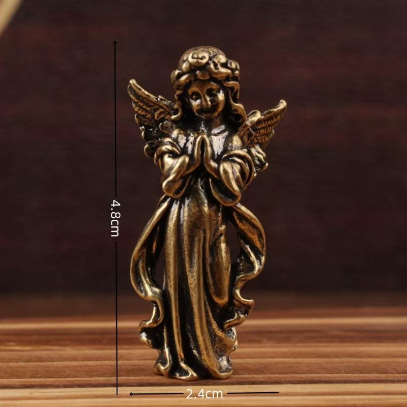 Copper Six Winged Angel Love Cupid Statue Small Ornament Brass Angel Figurines Desktop Decoration Home Decor Accessories
