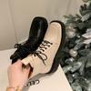 Krazing Pot Cow Leather Winter Shoes Thick Med Heels Handsome Lace Up British School Platform Women  Ankle Boots