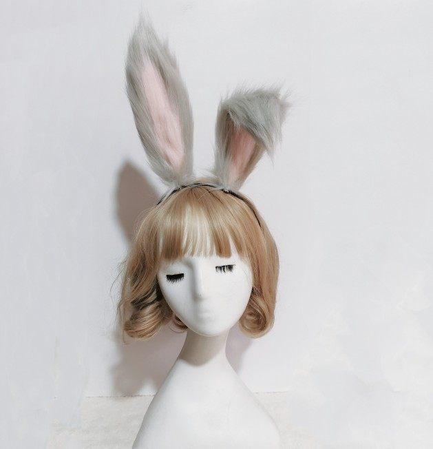 Original Hecho a Mano Lolita Plegable Orejas de Animal Orejas de Conejo KC Accesorios para el Cabello Pasador Diadema Lolita con Peluche