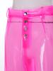 S-XXL Women See Through PVC Pants Button Waist Back Pockets Wide Leg Straight Trousers for Party Dancing Prom Cover Up