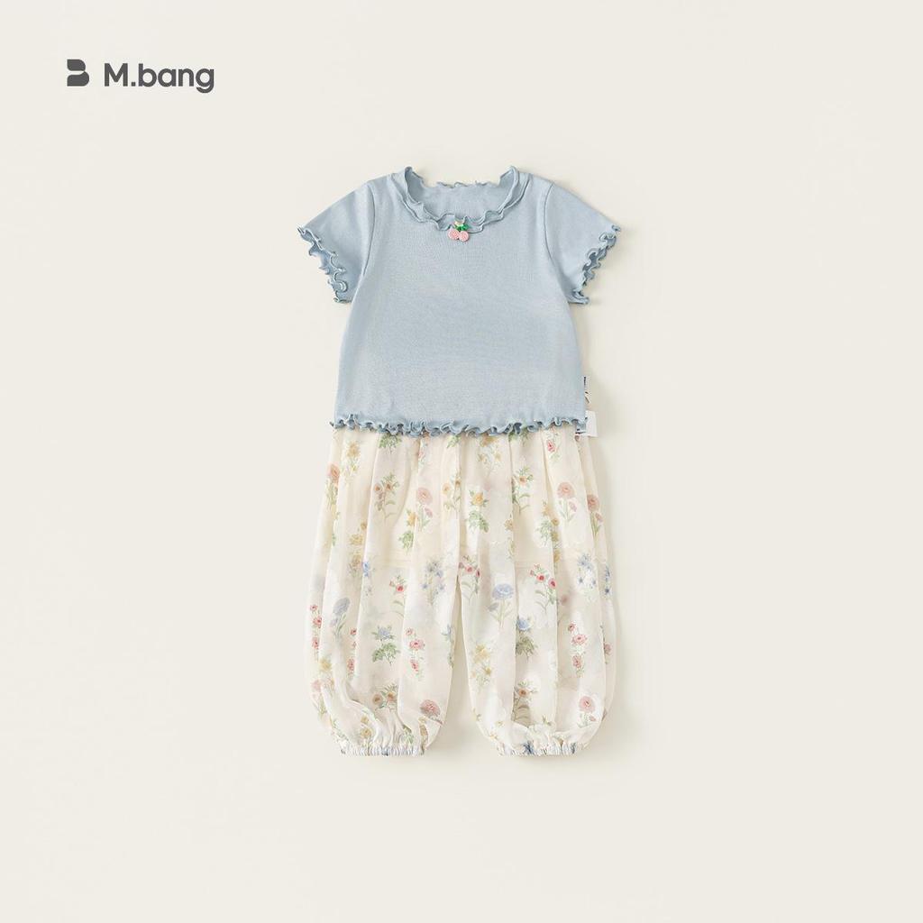 Children's Clothing Girl Two-piece Set with Flowing Fungus Edge, Short Sleeved Mosquito Proof Pants, Girls' Summer Set