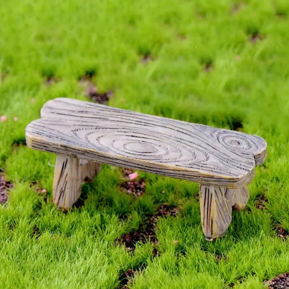 

1PC Mini Wooden Park Bench Chair Succulents Bonsai Ornaments Romantic Resin Love Stool Small Fairy Garden Figurine