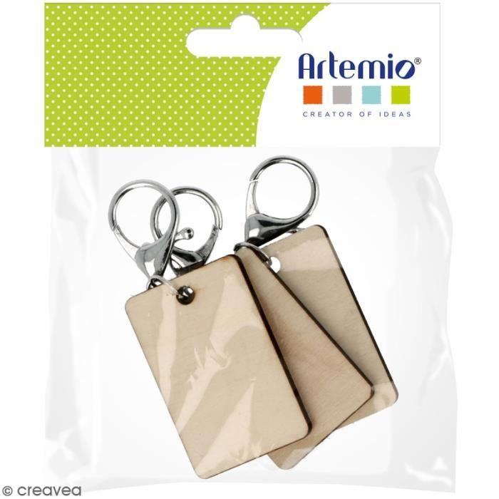 Porte-clés Rectangulaire en bois à décorer - 3,5 x 5,5 cm - 3 pcs