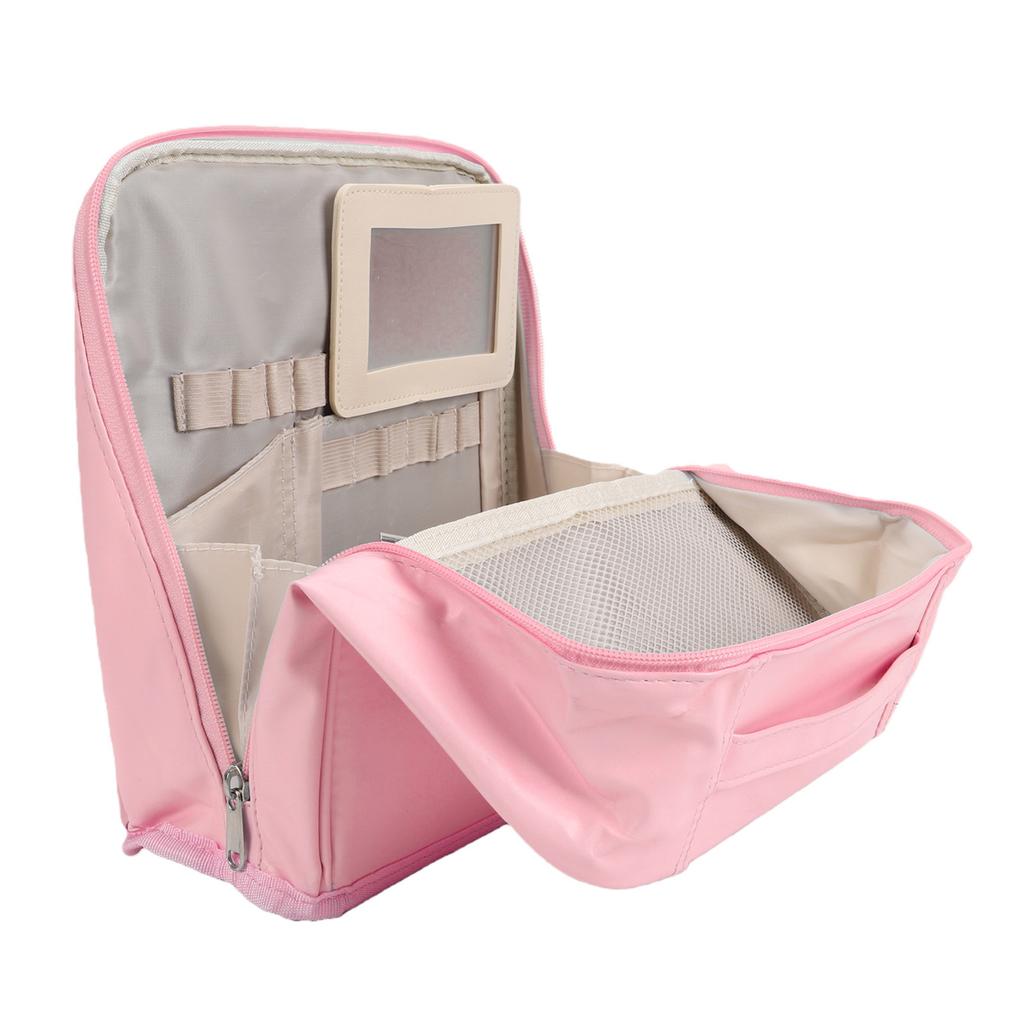 Standing Makeup Bag Large Capacity Water Proof PU Fabric Vertical Makeup Organizer for Women Travel Pink