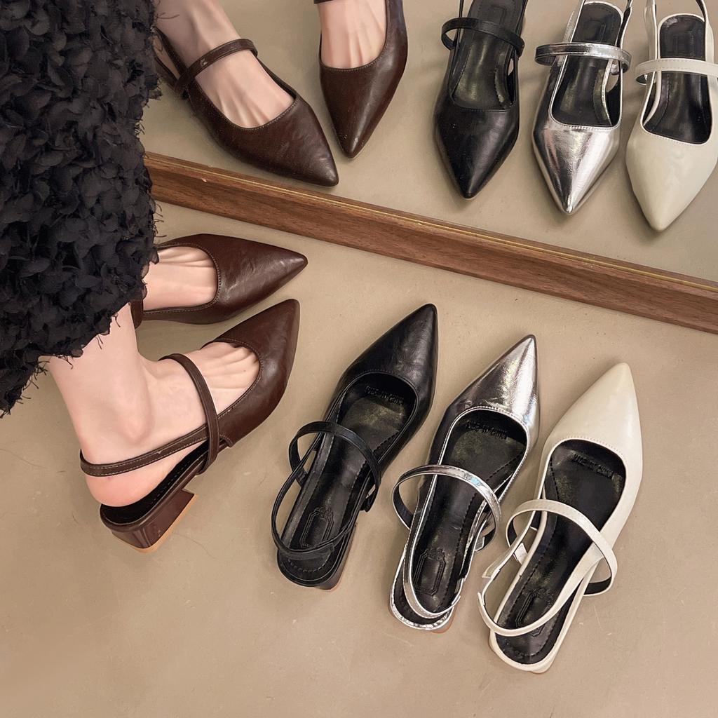 Fashion Luxury Summer Pointed Toe Women Sandals Fashion Singbacks Mules Shoes Ladies Elegant Low Heel Stripper Party Sandalias