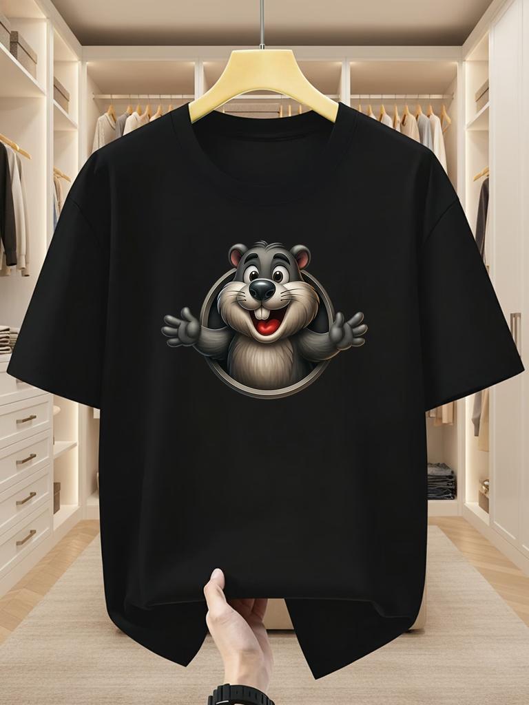 Summer Boys Girls Cartoon Beaver Pattern Hole Design T Shirt Kid Baby Youth Unisex Unisex Tee Oversize Streetwear Casual Trendy top