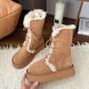 Fashion Fur Snow Boots Women Autumn Winter Shoes New Thick Bottom Furry Warm Padded Short Boots Lace Up Solid Casual Plush Ankle Botas