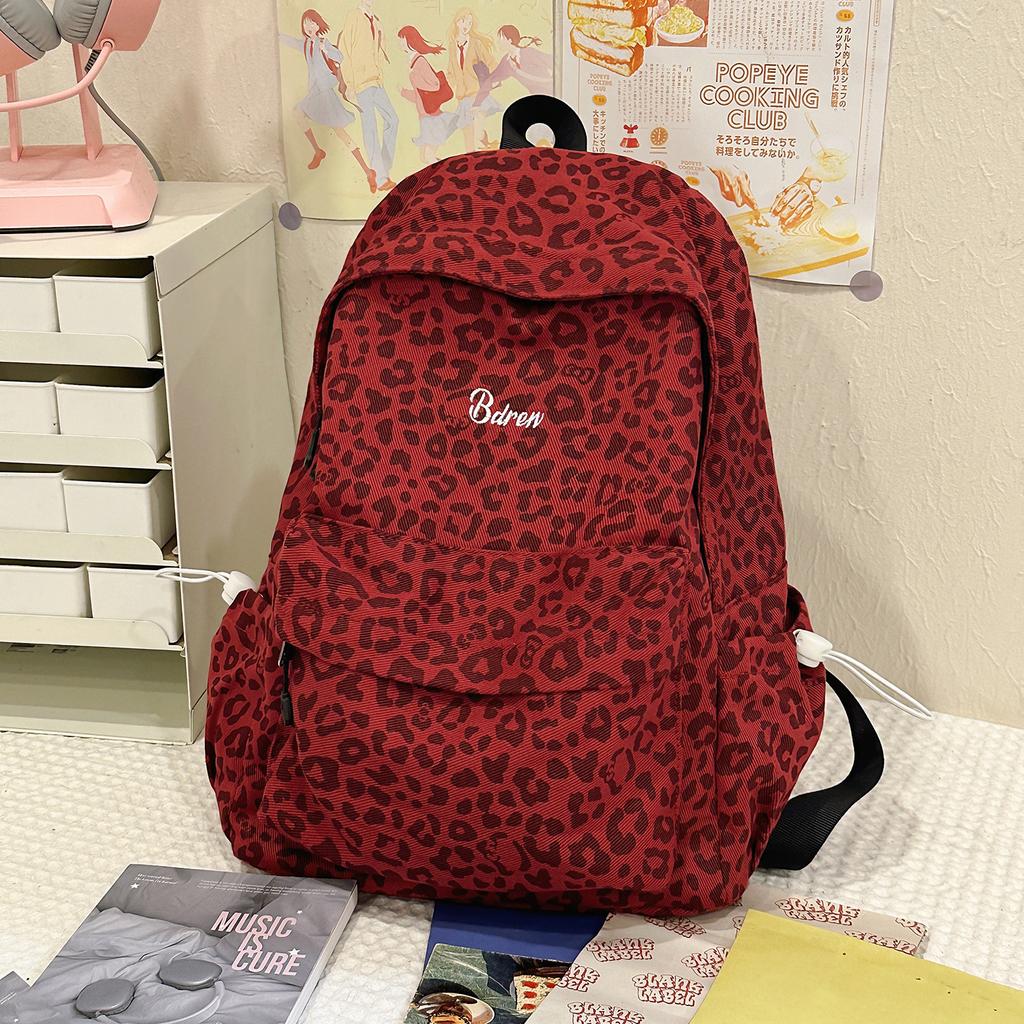 Schoolbag1011 New Street Trend Leopard Print School Bag Autumn and Winter Backpack Female Students Light Leisure Commuter Travel Backpack