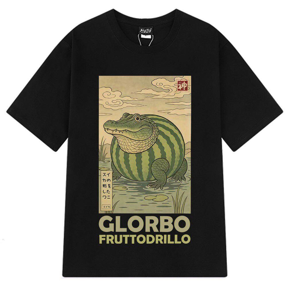 Glorbo Fruttodrillo Brainrot T-Shirt Weird Ukiyo-E Japanese Art Funny Animal Meme Italian Brainrot Summer Cotton T-shirts Uni... S