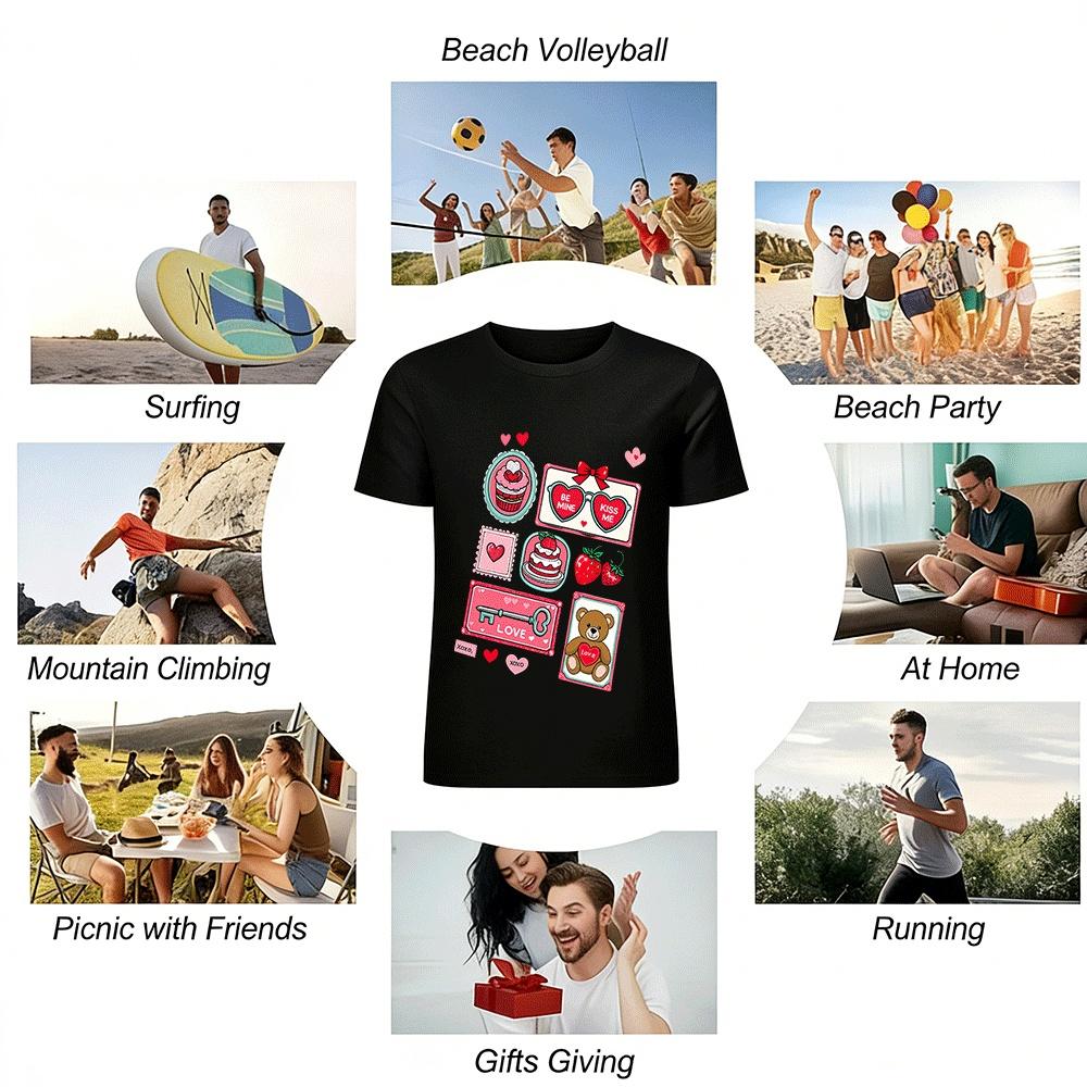 Valentine's Day Love Dessert Bear Print Casual Top Pure cotton T-shirt