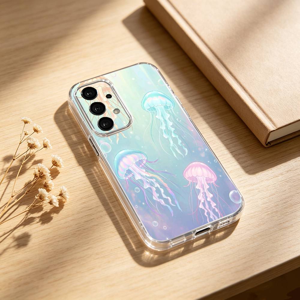 INS C-Cartoon Jellyfish phone Case For Samsung S25,24,21,22,23,30,Ultra,20,Plus,Fe,Lite,Note Transparent Cover