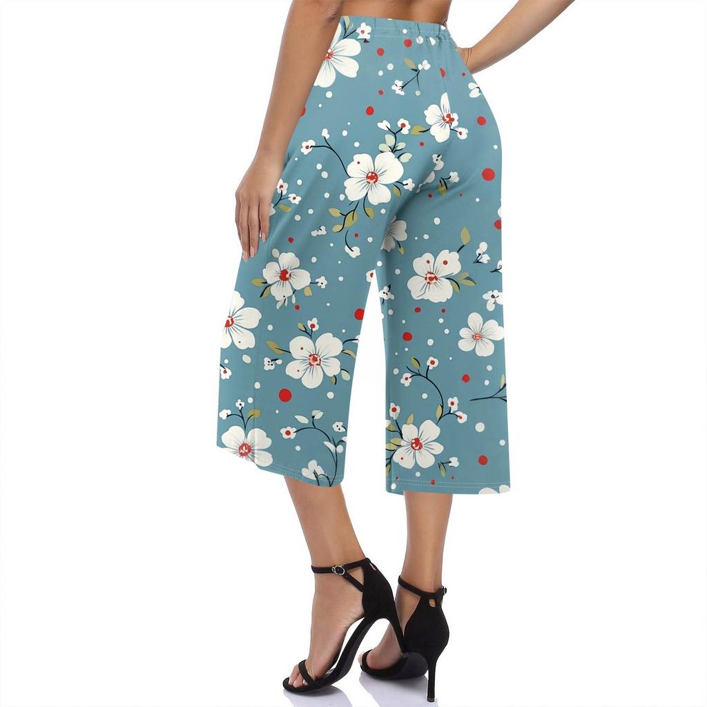 Women's High Waist Printed Casual Trousers Workout Pants 3/4 Pants