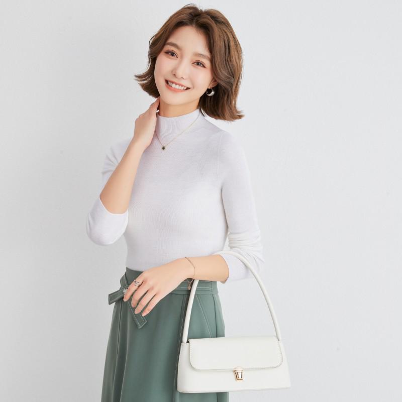 Yangtze Yarn Women's Slim Fit Half-High Neck Wool Sweater - Spring/Autumn Style Pullover