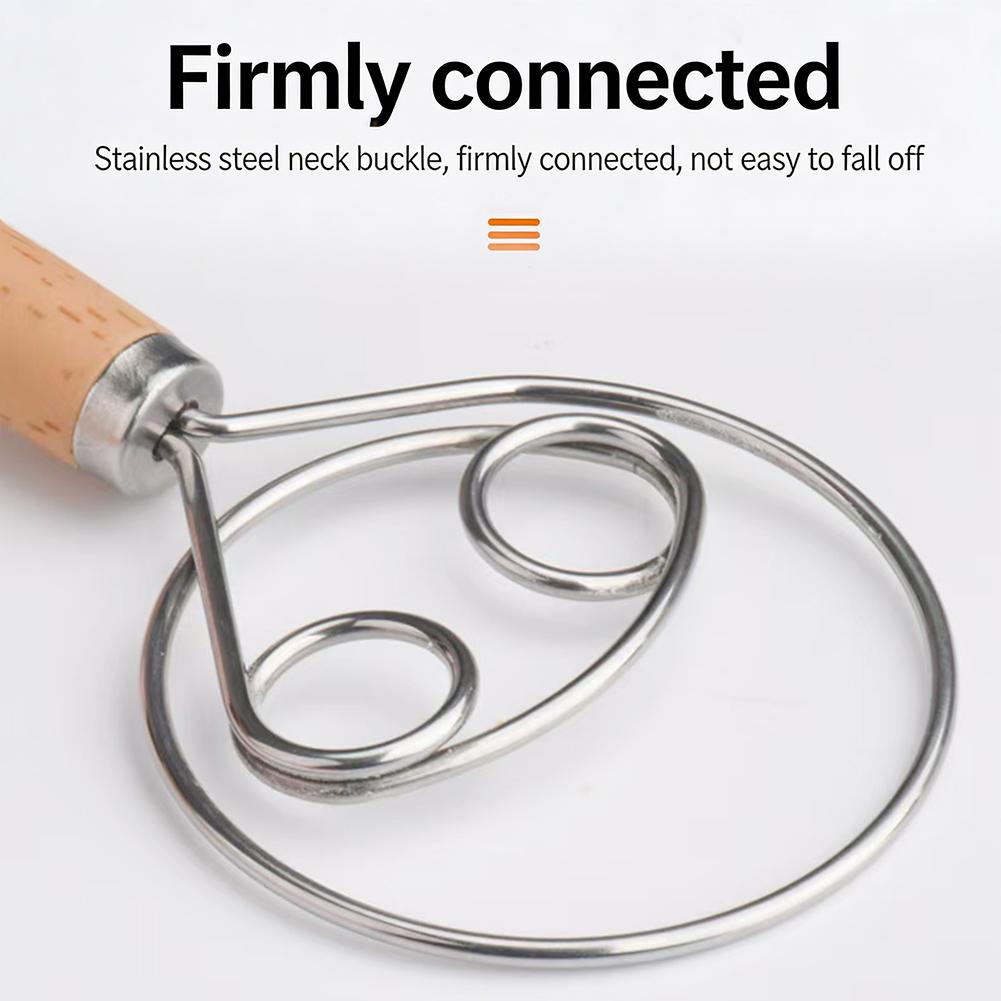 1Pc Bread Beater Wooden Handle Stainless Steel Ring Dough Whisk Egg Beater Mixer Tool Cake Pastry Biscuit Yeast Baking Mixer