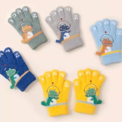 Moufles Chaudes Garçons Gants à Doigts Entiers Dinosaure Crocodile Dessin Animé Tricotés Enfants Coupe-Vent Anti-Froid Mignon Bébé Gants d'Hiver