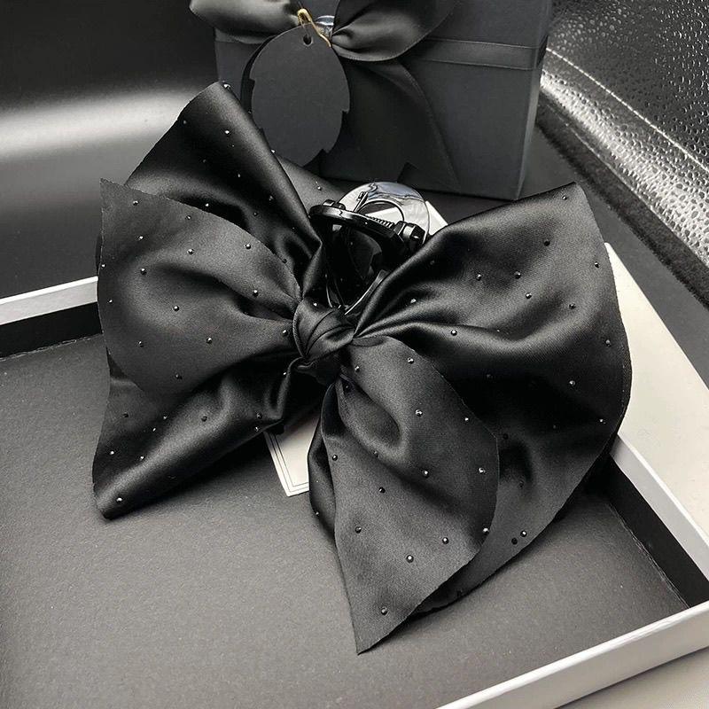 Black Large Bow Hair Claw For Women Girls Elegant Temperament Ponytail Shark Clip Fashion Hair Accessories Gift