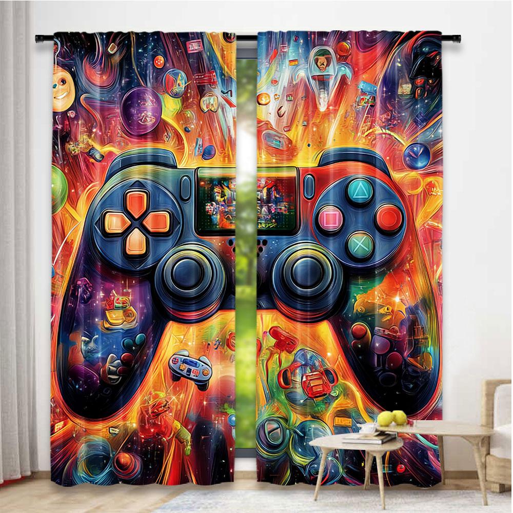 Satisfactory Game Room Curtains Video Gaming Theme Colorful Decor Playroom Home Apartment Bedroom Living Set Of 2 Made Polyester