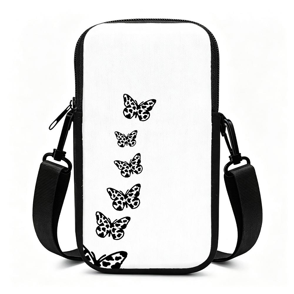 Minimalist White Butterfly Aesthetic Print Crossbody Phone Bag, Lightweight Cell Phone Sling Pouch, Christmas Gift Small Shoulder Purse for Women Trav