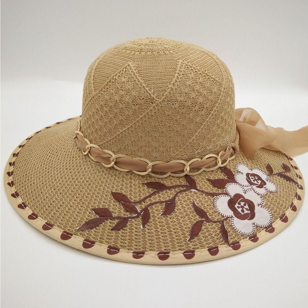 Fashion Wide Brim Women's Sun Hat Flower Printed UV Protection Fisherman's Hat Lightweight Breathable Straw Hat Summer Outdoor