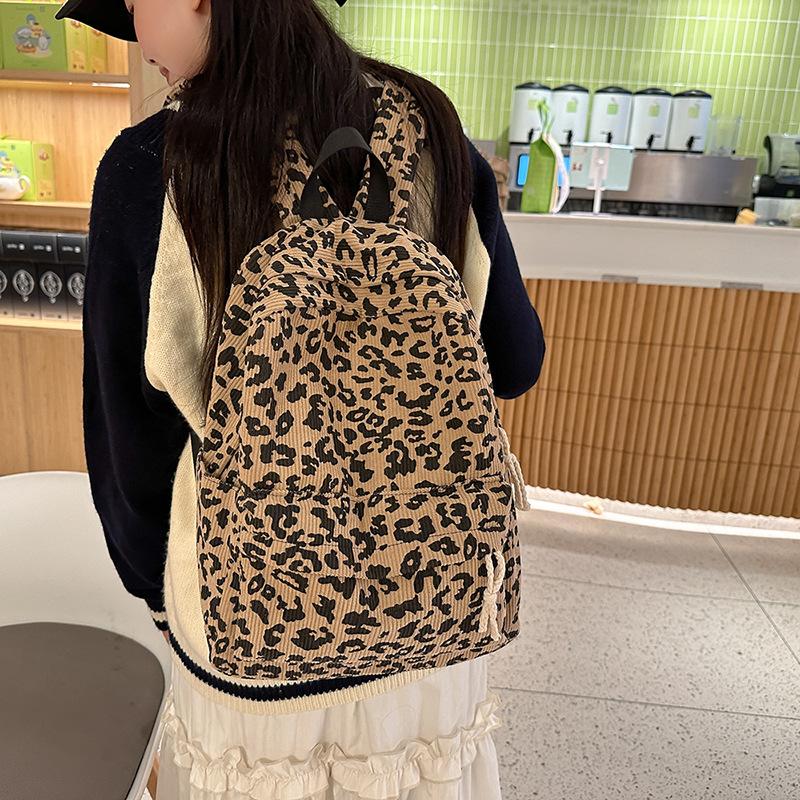Schoolbag1011 new retro leopard print backpack women's large capacity student schoolbag trendy fashion corduroy backpack
