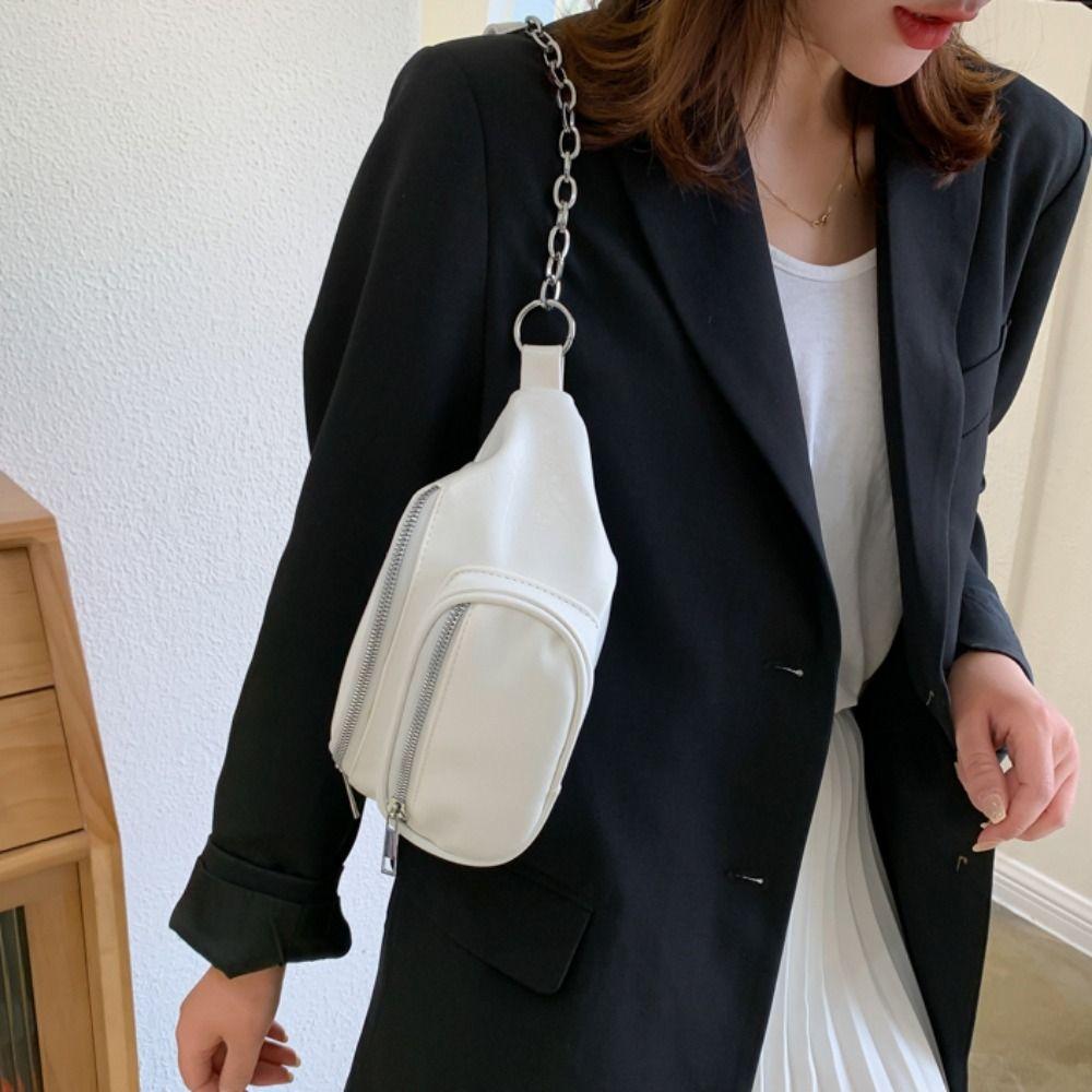 Solid Color PU Chest Bag PU Leather Crossbody Waist Pack Women Chest Crossbody Bag Student